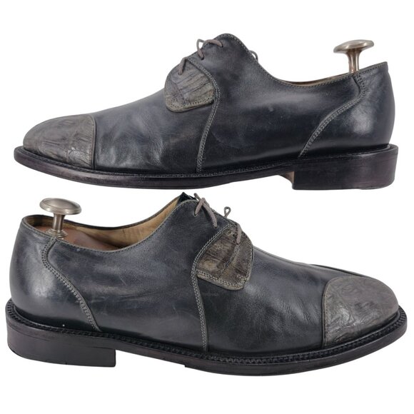 Vintage Belvedere Florence Exotic Crocodile Leather Gray Dress Shoes 11M Oxfords - Picture 3 of 12